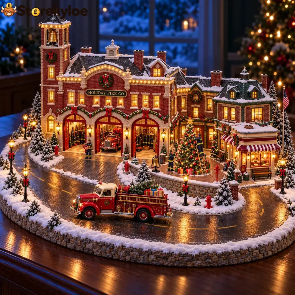 ✨Christmas Fire Rescue Village 🚒🎄 – Lighted Holiday Scene Featuring Festive Firefighters 🚒✨