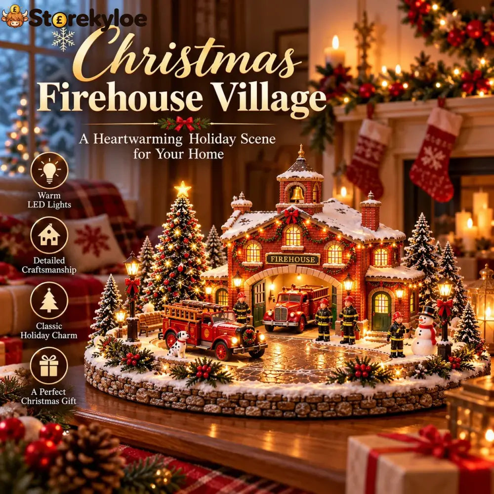 🎄 Christmas Firehouse Village™ – Warm Led Lights Vintage Fire Trucks & Cozy Holiday Display