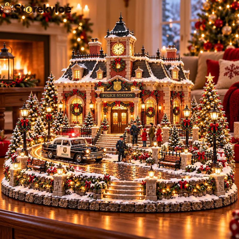 🎄 Christmas Firehouse Village™ – Warm LED Lights Vintage Fire Trucks & Cozy Holiday Display - Main Street Patrol™
