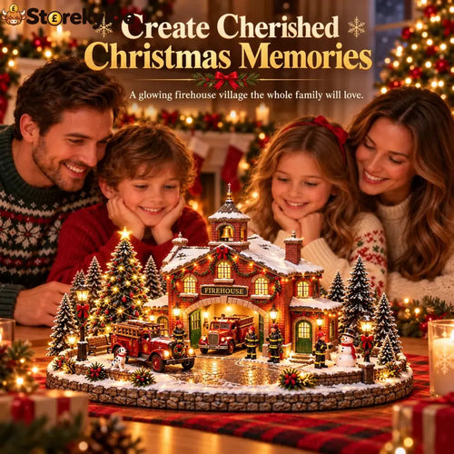 🎄 Christmas Firehouse Village™ – Warm Led Lights Vintage Fire Trucks & Cozy Holiday Display - Firehouse Noel™
