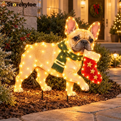✨🐕Christmas Glow Pup Collection – Lighted Holiday Dog Yard Decor - French Bulldog
