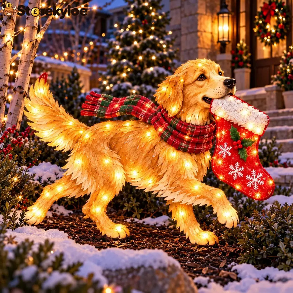 ✨🐶 Christmas Glow Pup Collection – Lighted Holiday Dog Yard Decor - 🎁 Golden Stocking