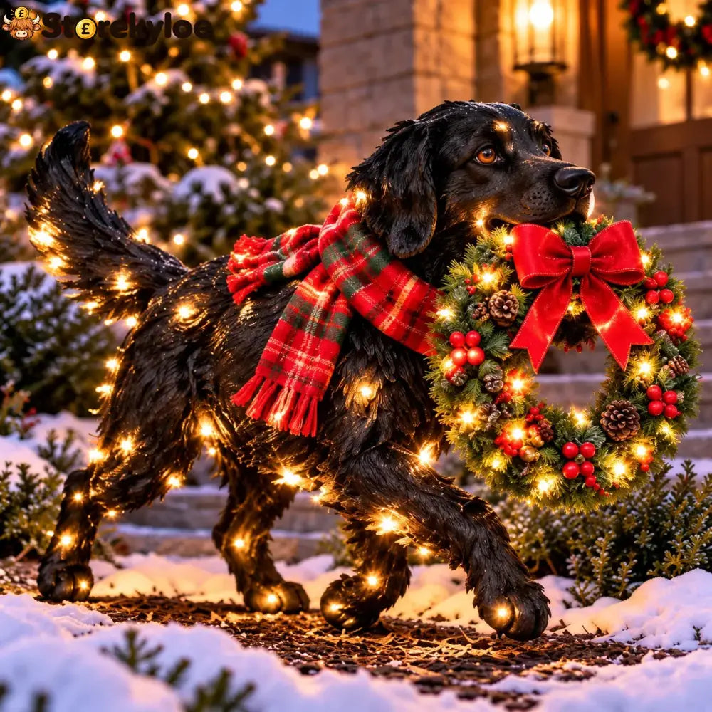 ✨🐶 Christmas Glow Pup Collection – Lighted Holiday Dog Yard Decor - 🖤 Labrador Wreath