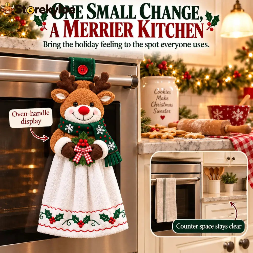 🎄 Christmas Hanging Hand Towel | Button-On Loop Keeps It Within Reach