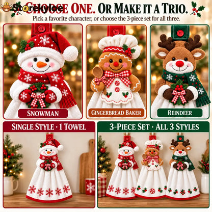 🎄 Christmas Hanging Hand Towel | Button-On Loop Keeps It Within Reach - 3-Piece Set (✨Save 15% & Free Shipping)
