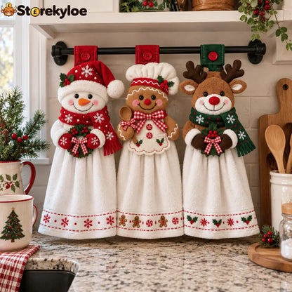 🎄 Christmas Hanging Hand Towel | Button-On Loop Keeps It Within Reach