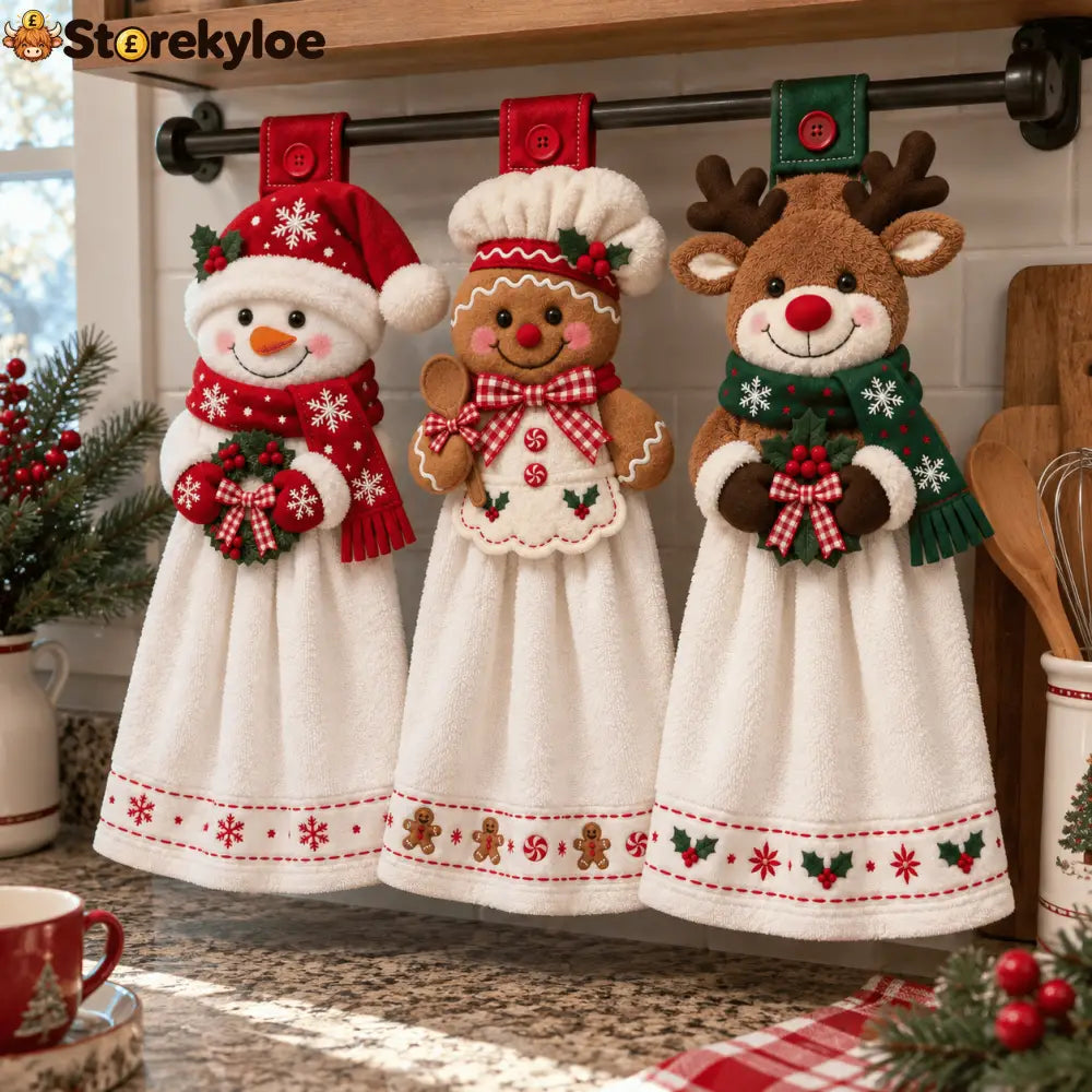 🎄 Christmas Hanging Hand Towel | Button-On Loop Keeps It Within Reach
