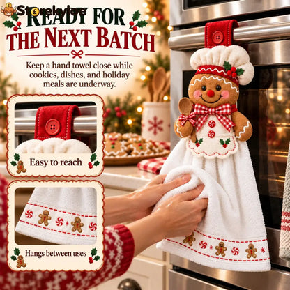 🎄 Christmas Hanging Hand Towel | Button-On Loop Keeps It Within Reach