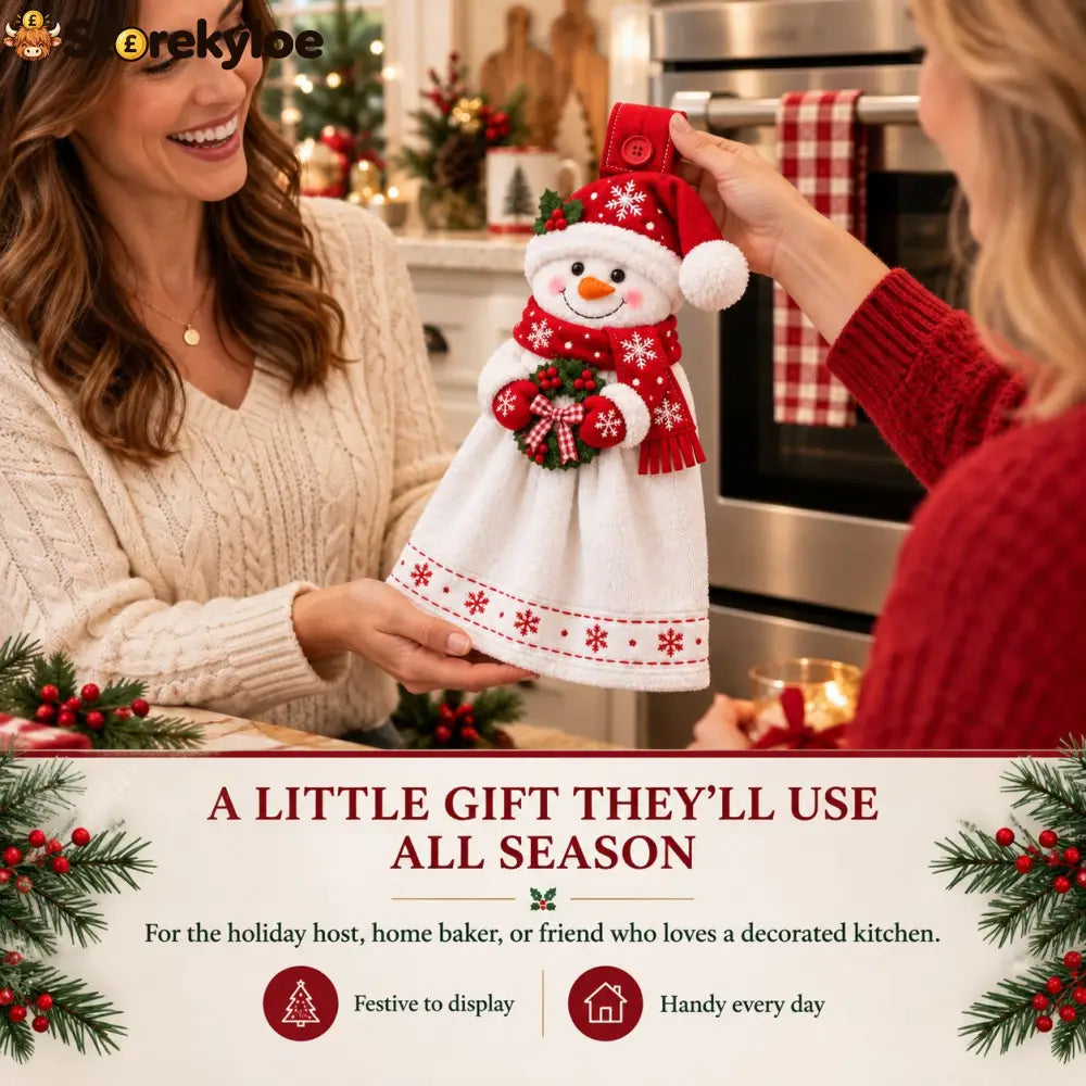 🎄 Christmas Hanging Hand Towel | Button-On Loop Keeps It Within Reach