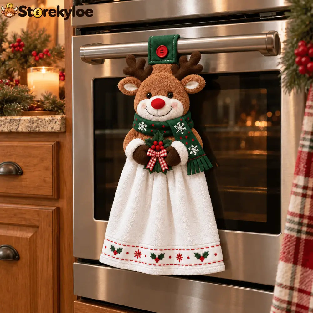 🎄 Christmas Hanging Hand Towel | Button-On Loop Keeps It Within Reach