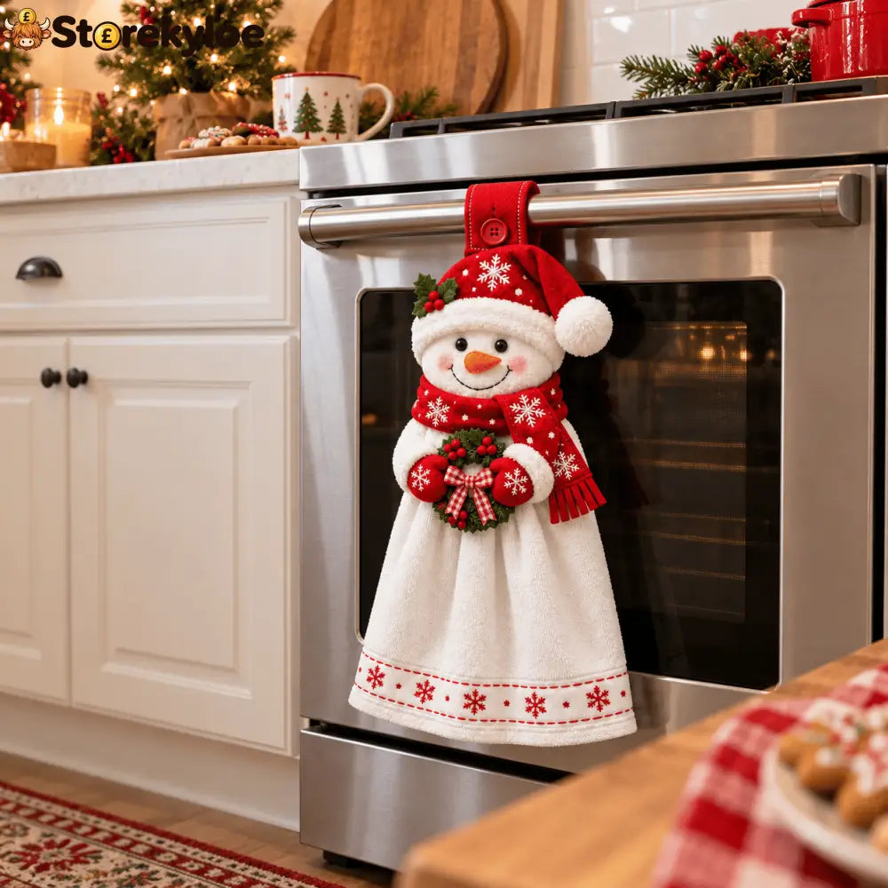 🎄 Christmas Hanging Hand Towel | Button-On Loop Keeps It Within Reach