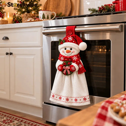 🎄 Christmas Hanging Hand Towel | Button-On Loop Keeps It Within Reach