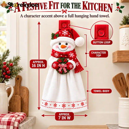 🎄 Christmas Hanging Hand Towel | Button-On Loop Keeps It Within Reach