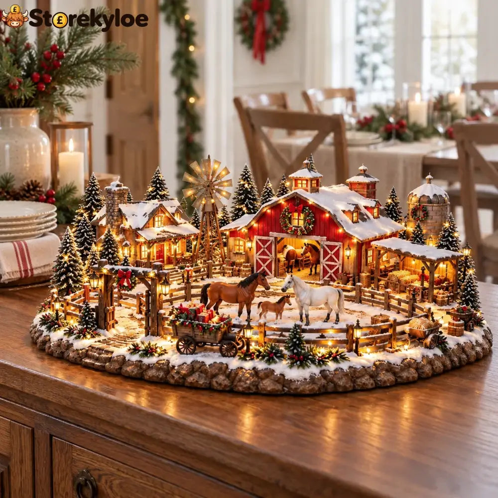 🐴🎄 Christmas Horse Stable Village – Lighted Equestrian Holiday Scene