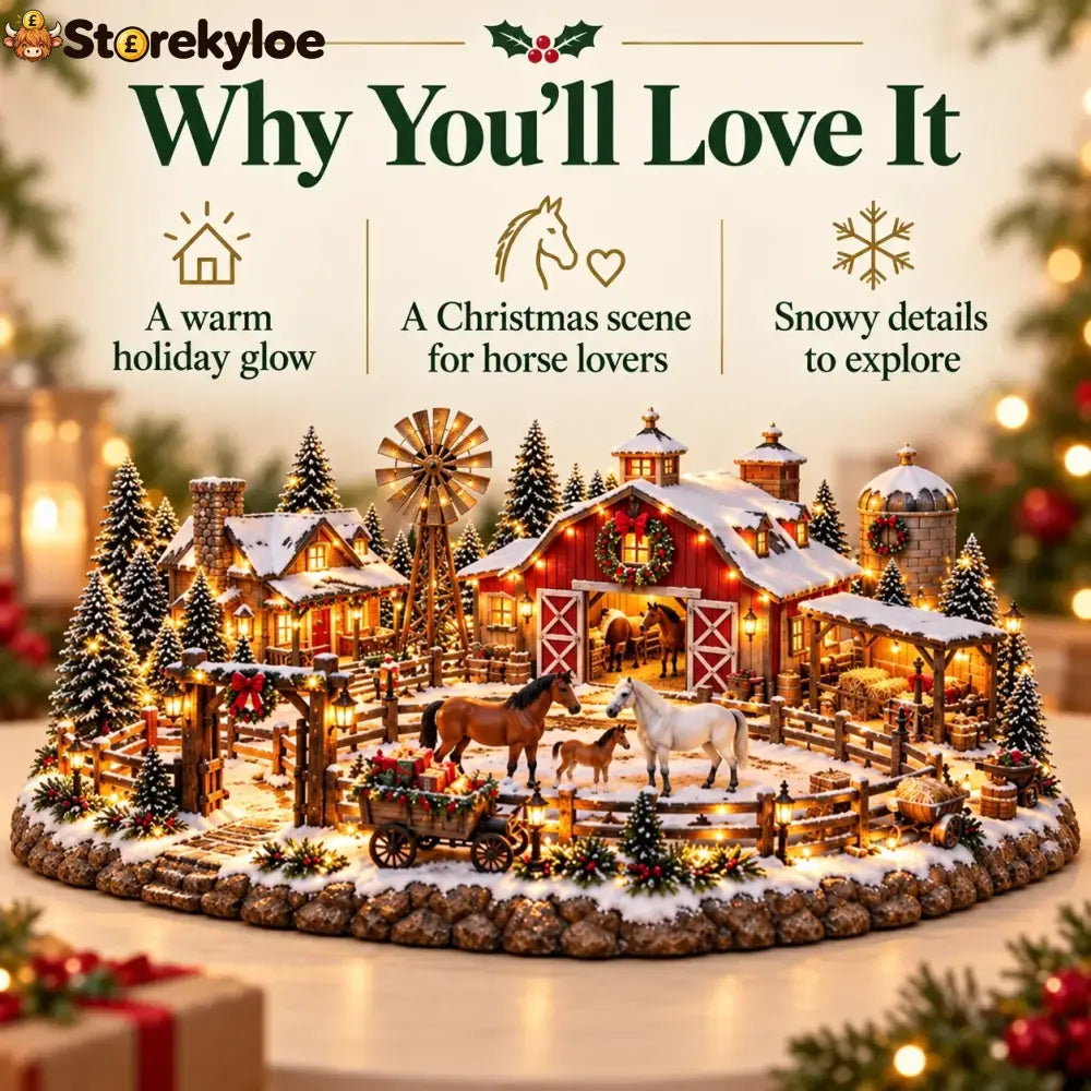 🐴🎄 Christmas Horse Stable Village – Lighted Equestrian Holiday Scene