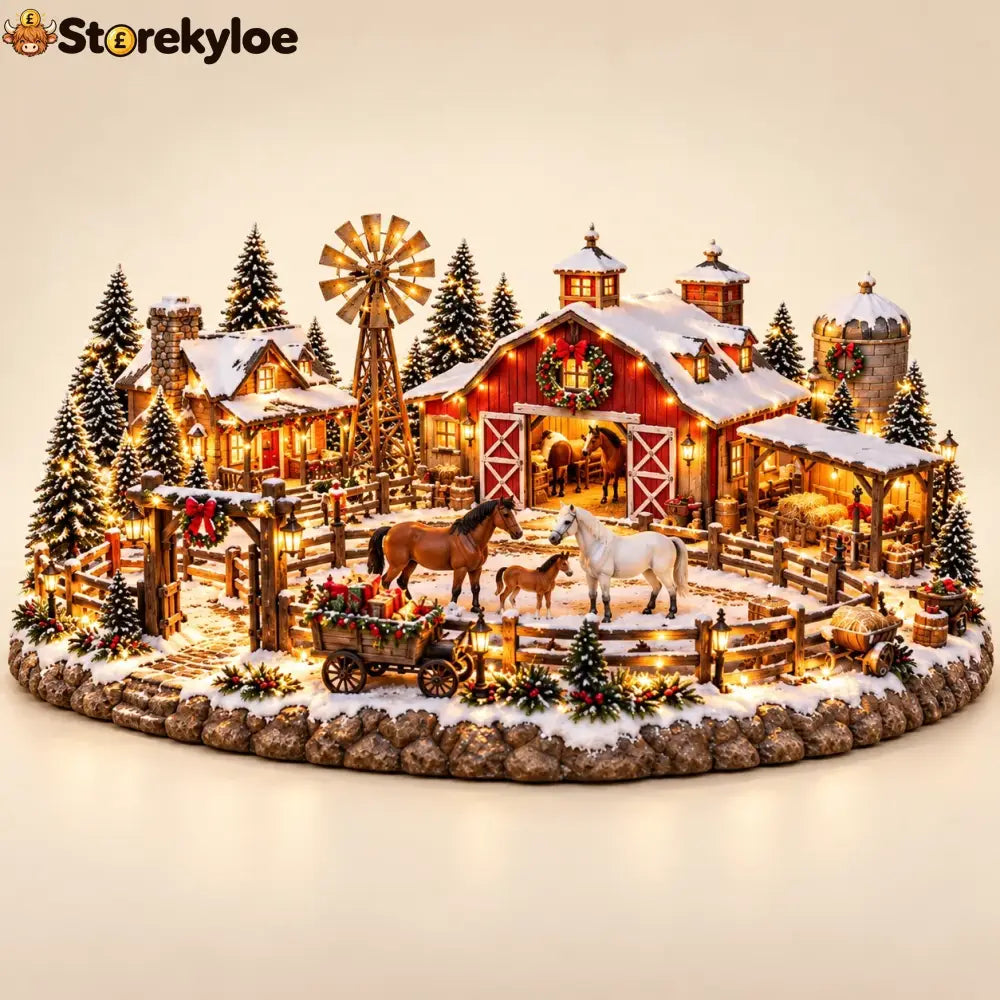 🐴🎄 Christmas Horse Stable Village – Lighted Equestrian Holiday Scene