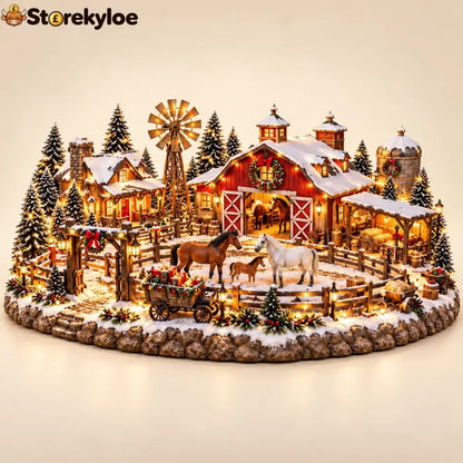 🐴🎄 Christmas Horse Stable Village – Lighted Equestrian Holiday Scene