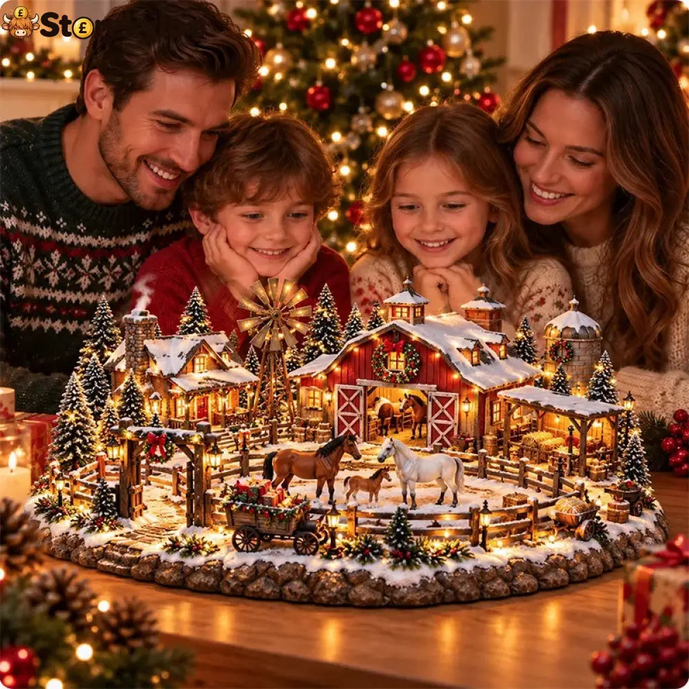 🐴🎄 Christmas Horse Stable Village – Lighted Equestrian Holiday Scene