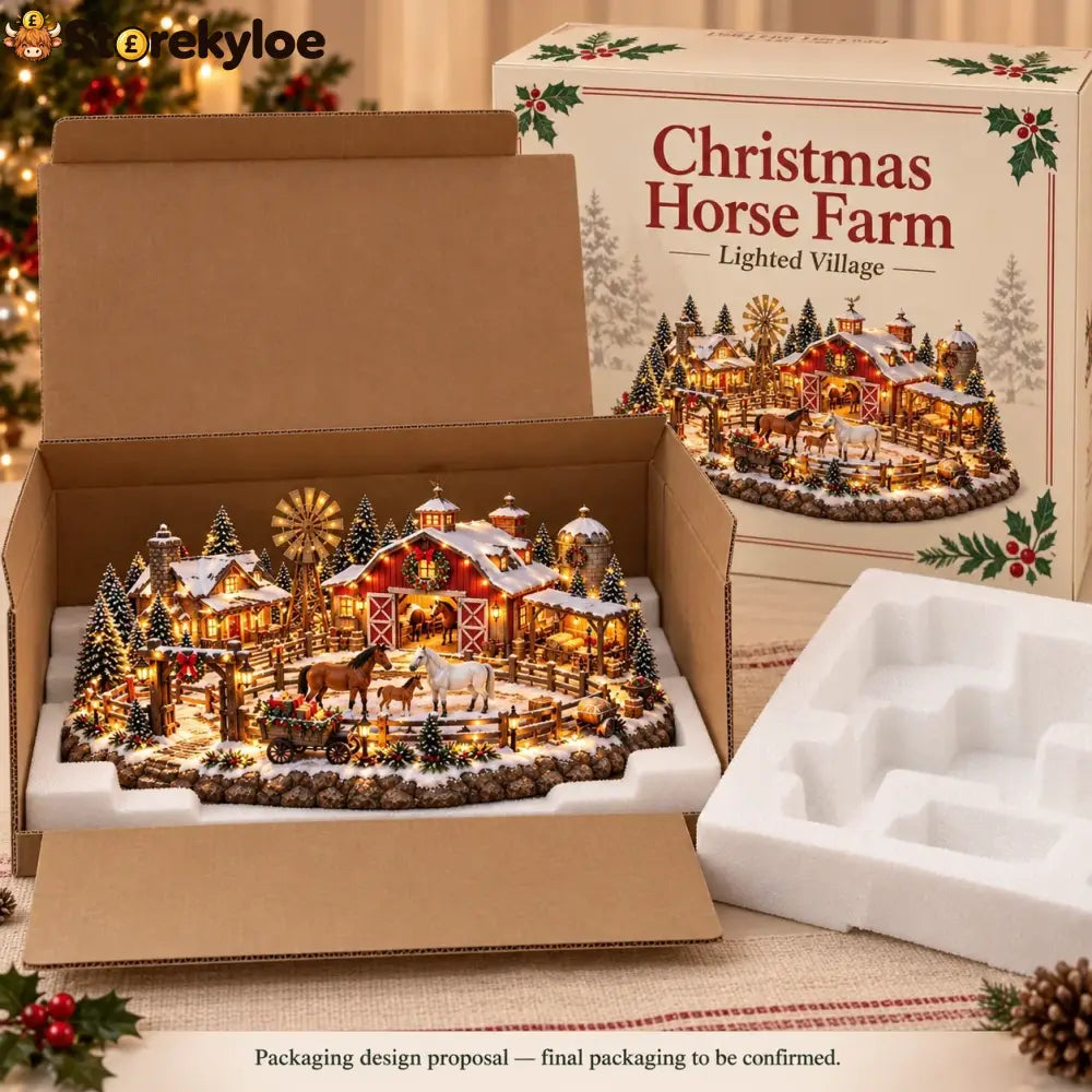 🐴🎄 Christmas Horse Stable Village – Lighted Equestrian Holiday Scene