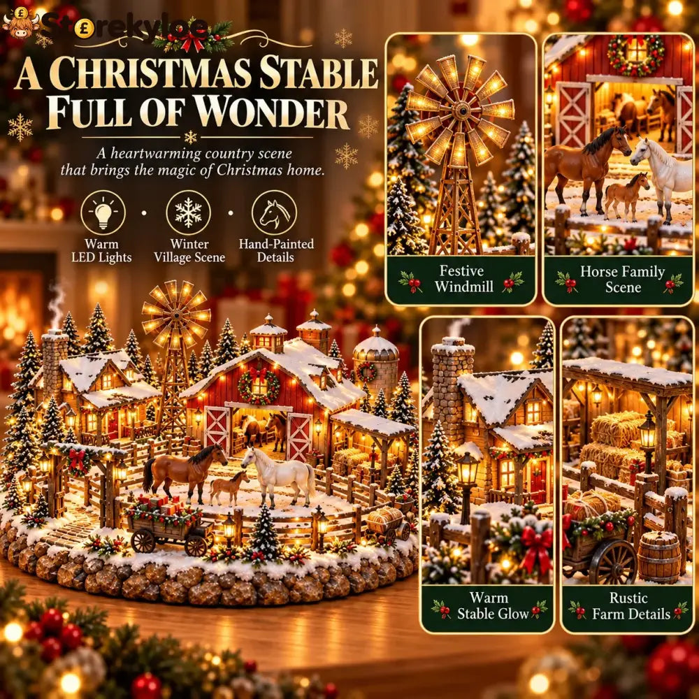 🐴🎄 Christmas Horse Stable Village – Lighted Equestrian Holiday Scene