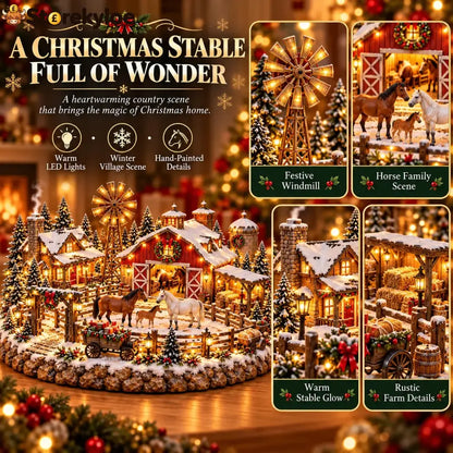 🐴🎄 Christmas Horse Stable Village – Lighted Equestrian Holiday Scene