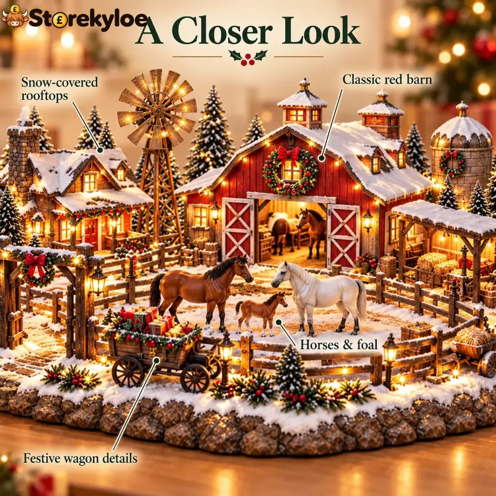 🐴🎄 Christmas Horse Stable Village – Lighted Equestrian Holiday Scene