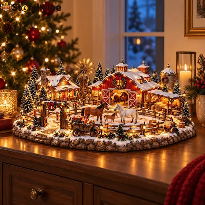 🐴🎄 Christmas Horse Stable Village – Lighted Equestrian Holiday Scene