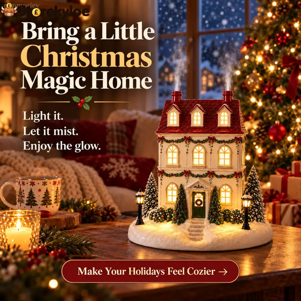 🎄 Christmas House Aroma Diffuser – Warm Light & Gentle Mist Holiday Decor