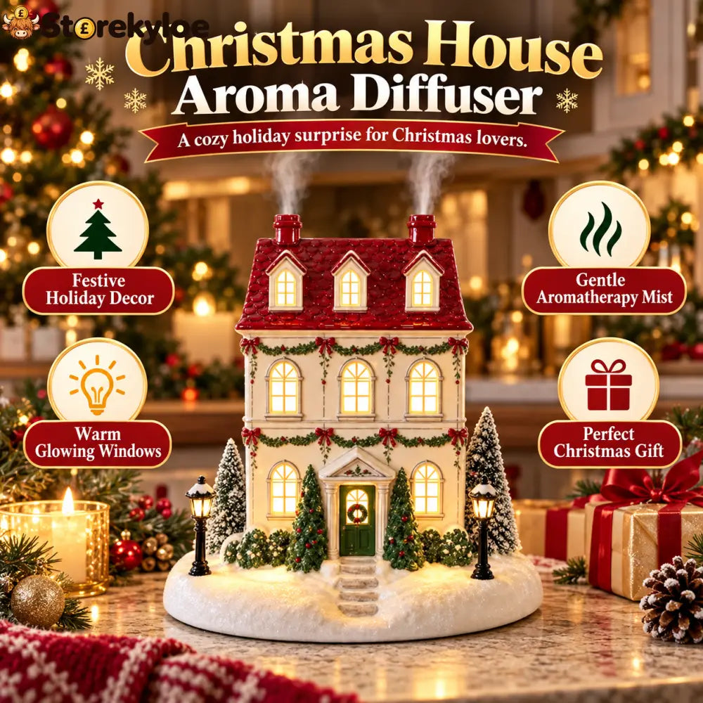 🎄 Christmas House Aroma Diffuser – Warm Light & Gentle Mist Holiday Decor