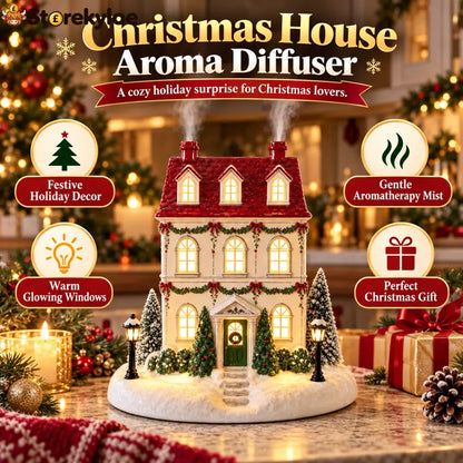 🎄 Christmas House Aroma Diffuser – Warm Light & Gentle Mist Holiday Decor