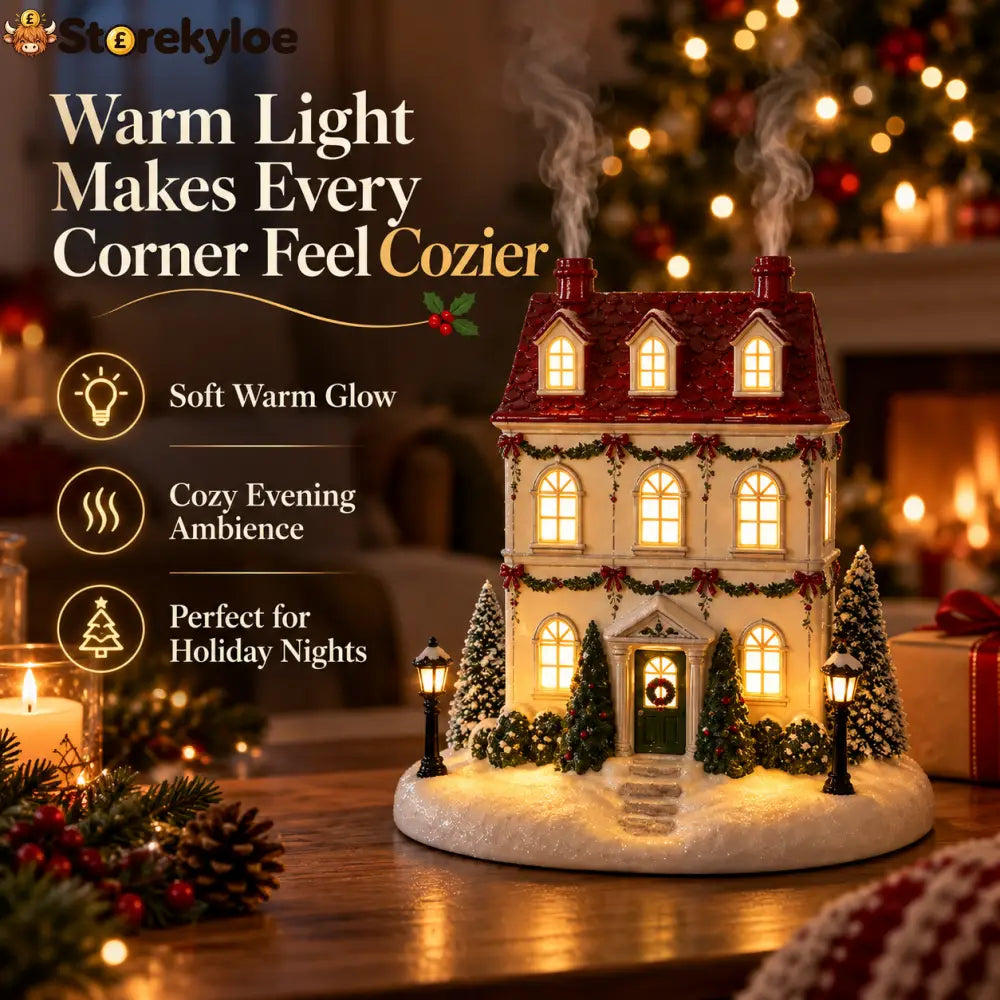 🎄 Christmas House Aroma Diffuser – Warm Light & Gentle Mist Holiday Decor