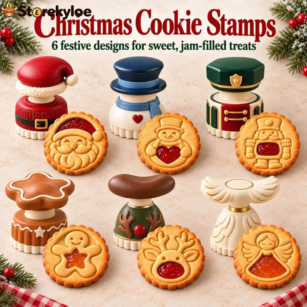 😍Christmas Jam Cookie Press – Festive Character Handles & Embossed Designs - ALL (1 set of 6 pieces) 🔥 Save $10 & Free