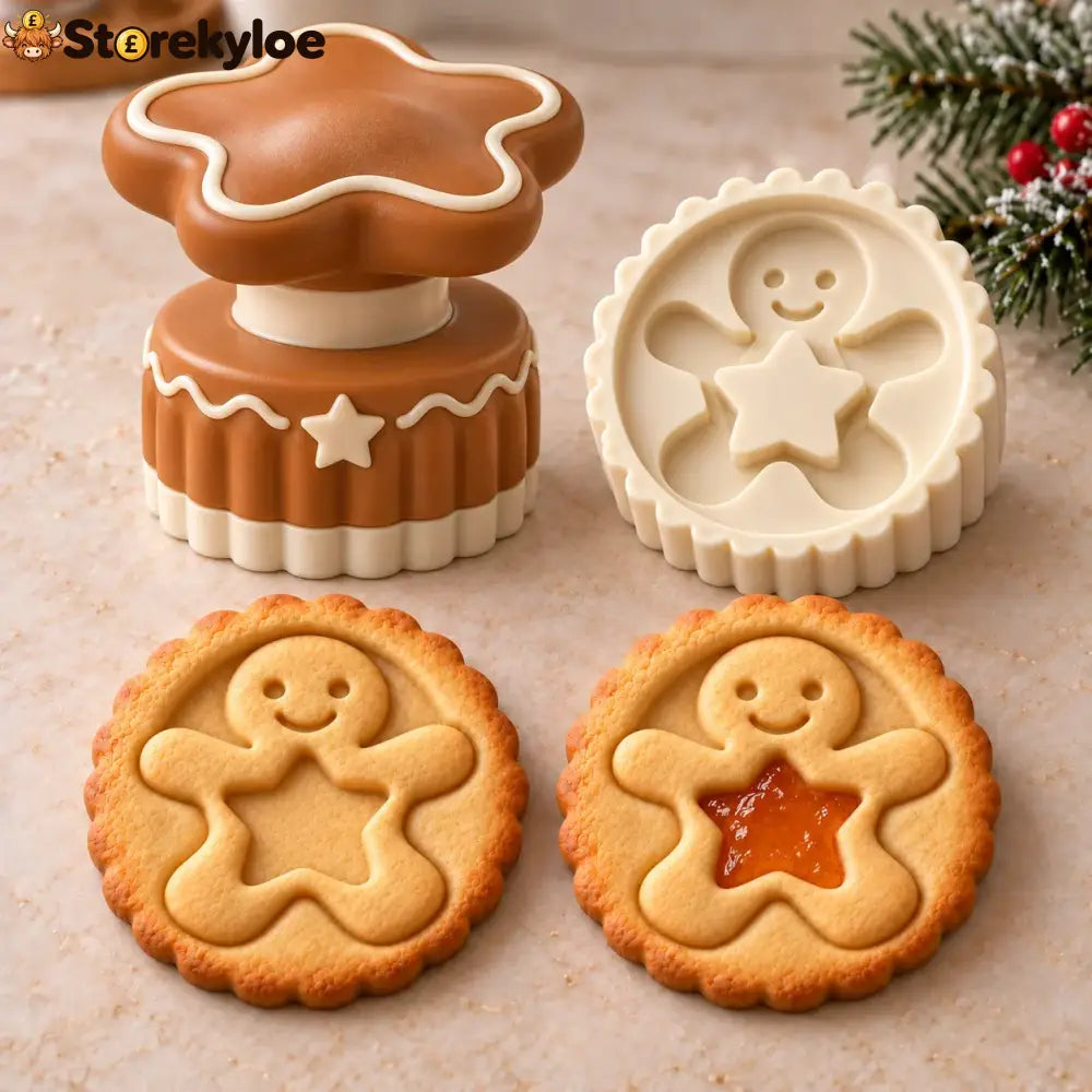 😍Christmas Jam Cookie Press – Festive Character Handles & Embossed Designs - Gingerbread Man
