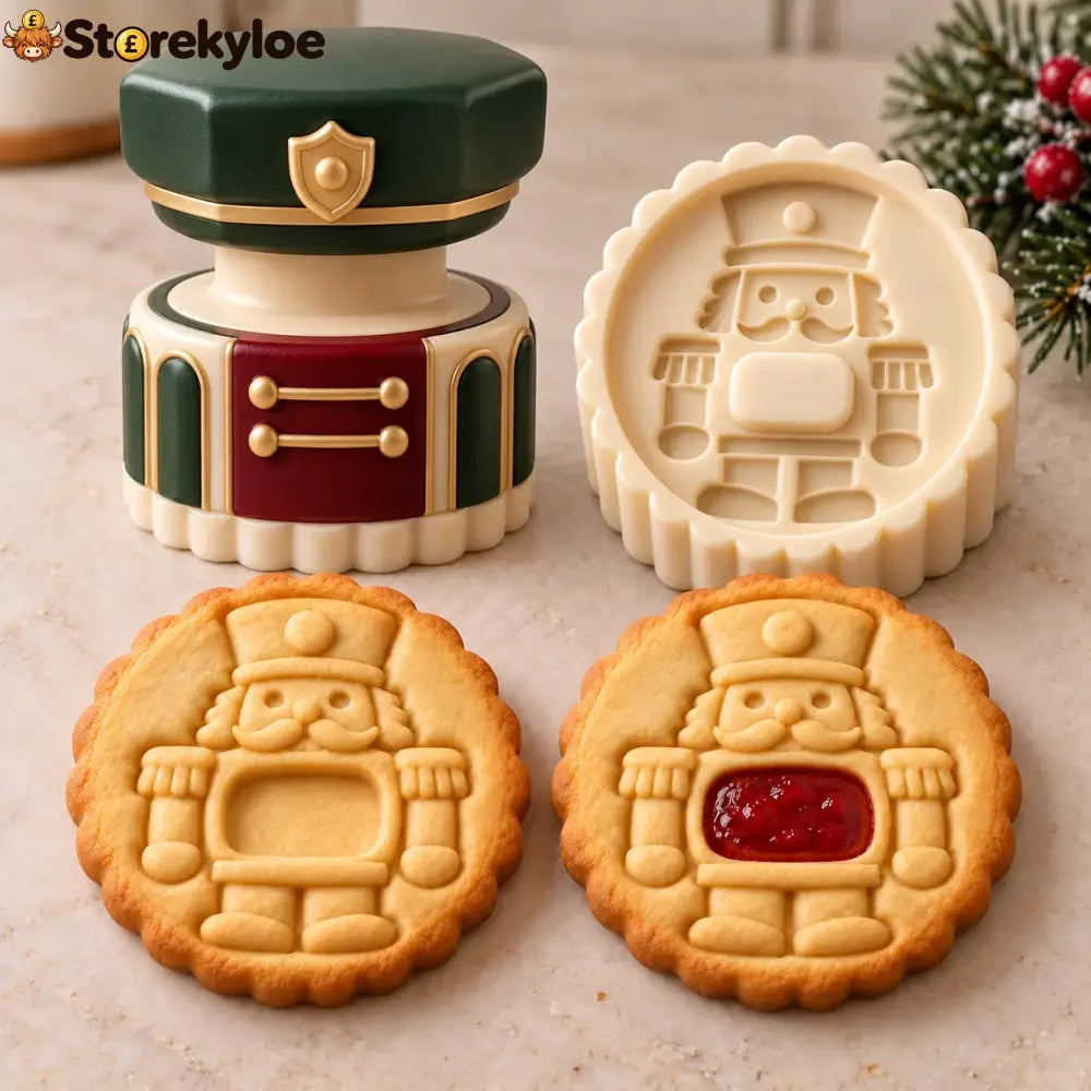 😍Christmas Jam Cookie Press – Festive Character Handles & Embossed Designs - Nutcracker