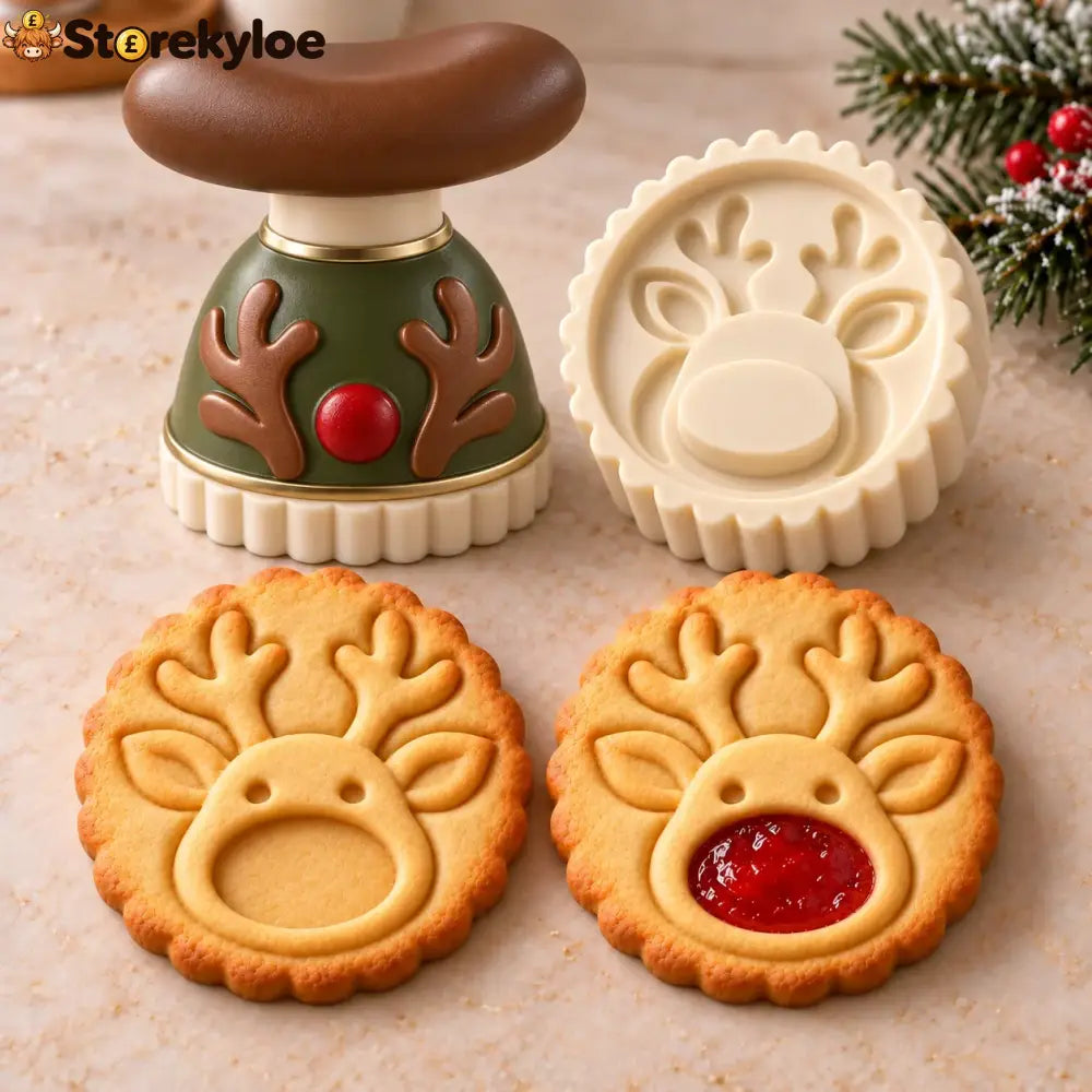 😍Christmas Jam Cookie Press – Festive Character Handles & Embossed Designs - Reindeer