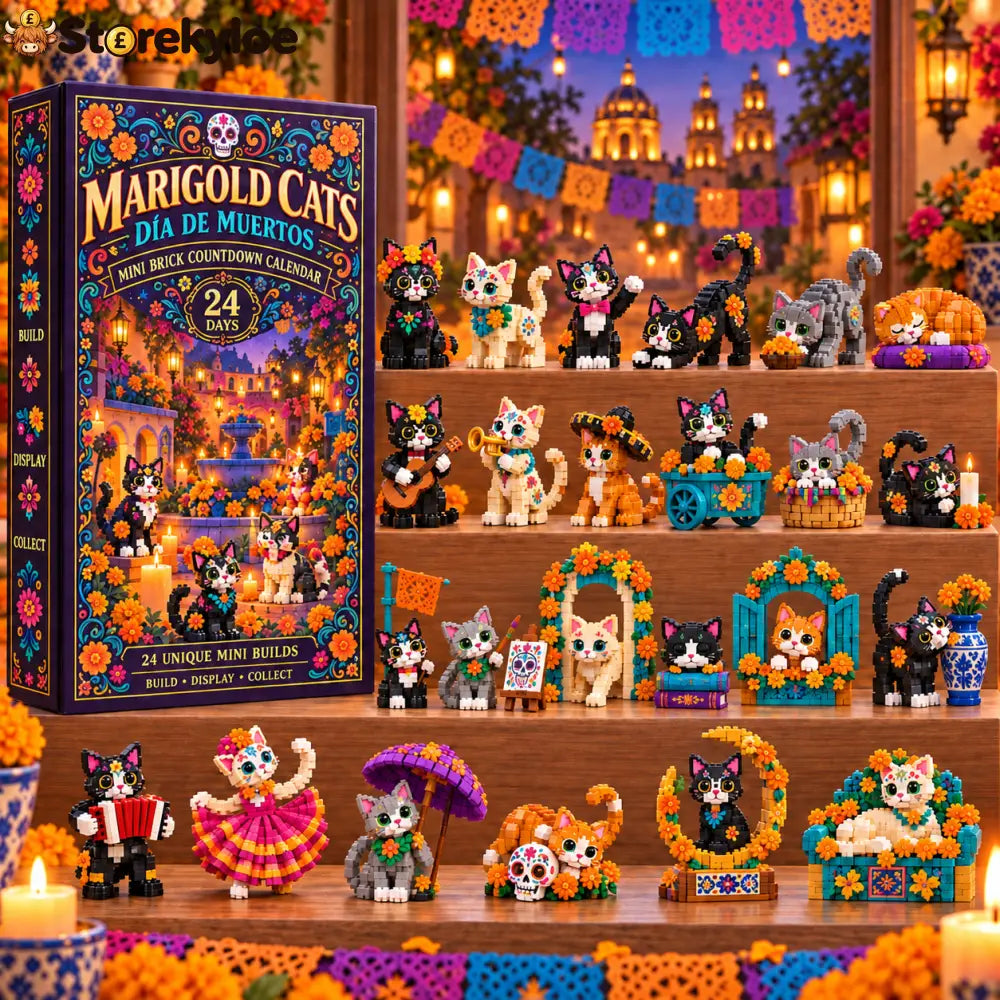 CHRISTMAS KICKOFF 49% OFF - 2026 Days of Marigold Cats Blind Box - 24-Day Festive Countdown Day of the Dead Cat Themed