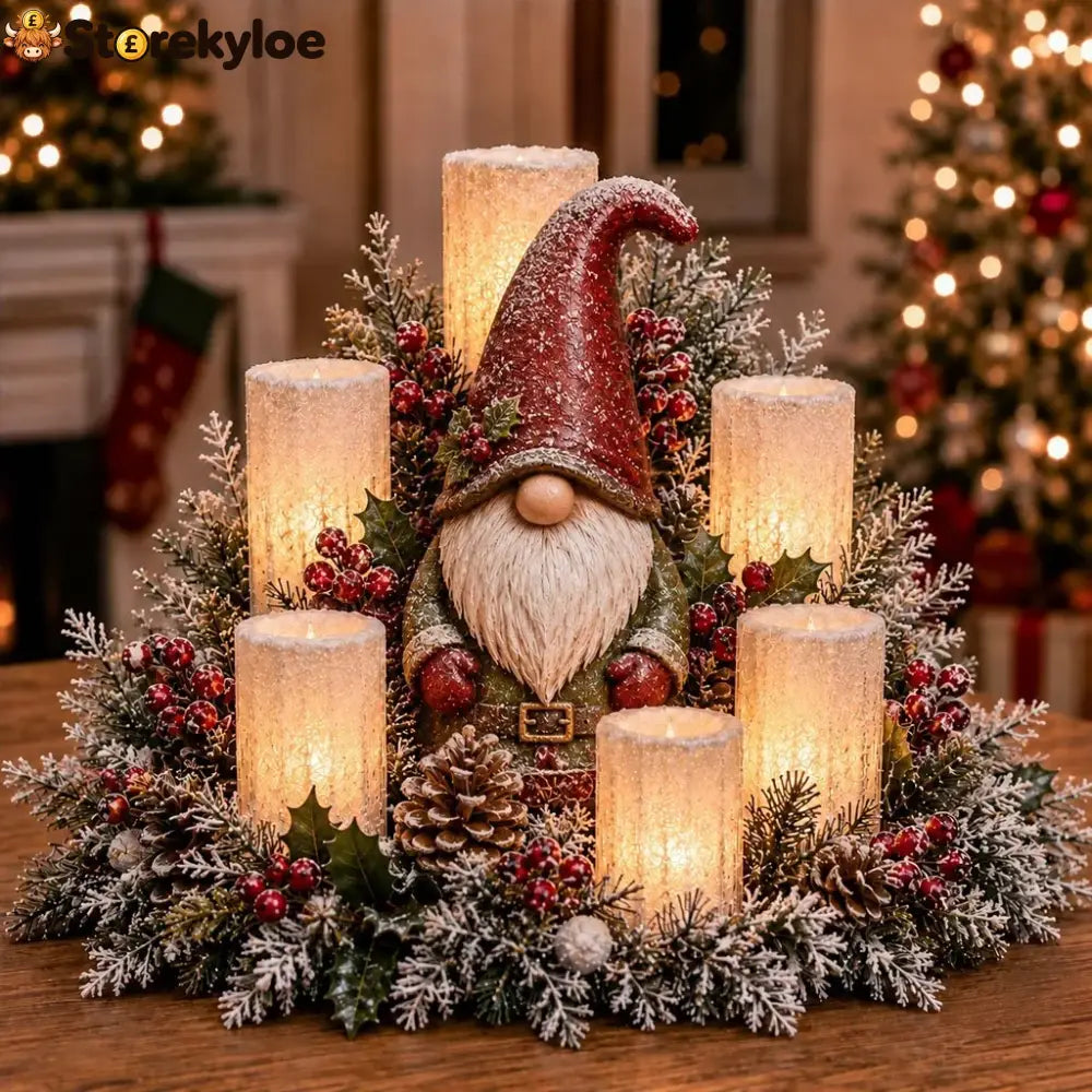 Christmas Lighted Centerpiece With Flameless Candle Glow - Gnome