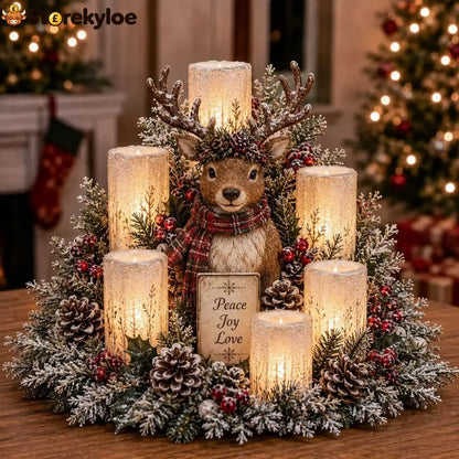 Christmas Lighted Centerpiece With Flameless Candle Glow - Reindeer