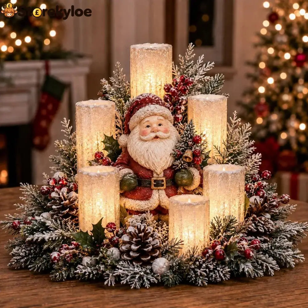 Christmas Lighted Centerpiece With Flameless Candle Glow - Santa