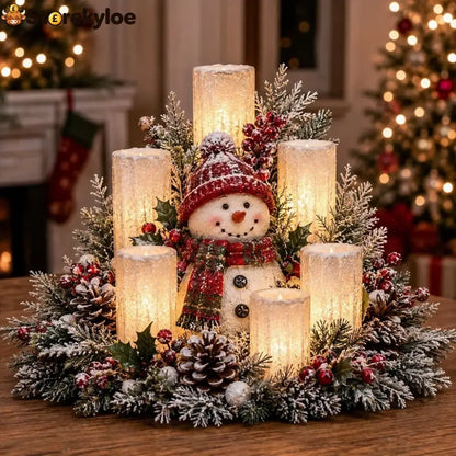 Christmas Lighted Centerpiece With Flameless Candle Glow - Snowman