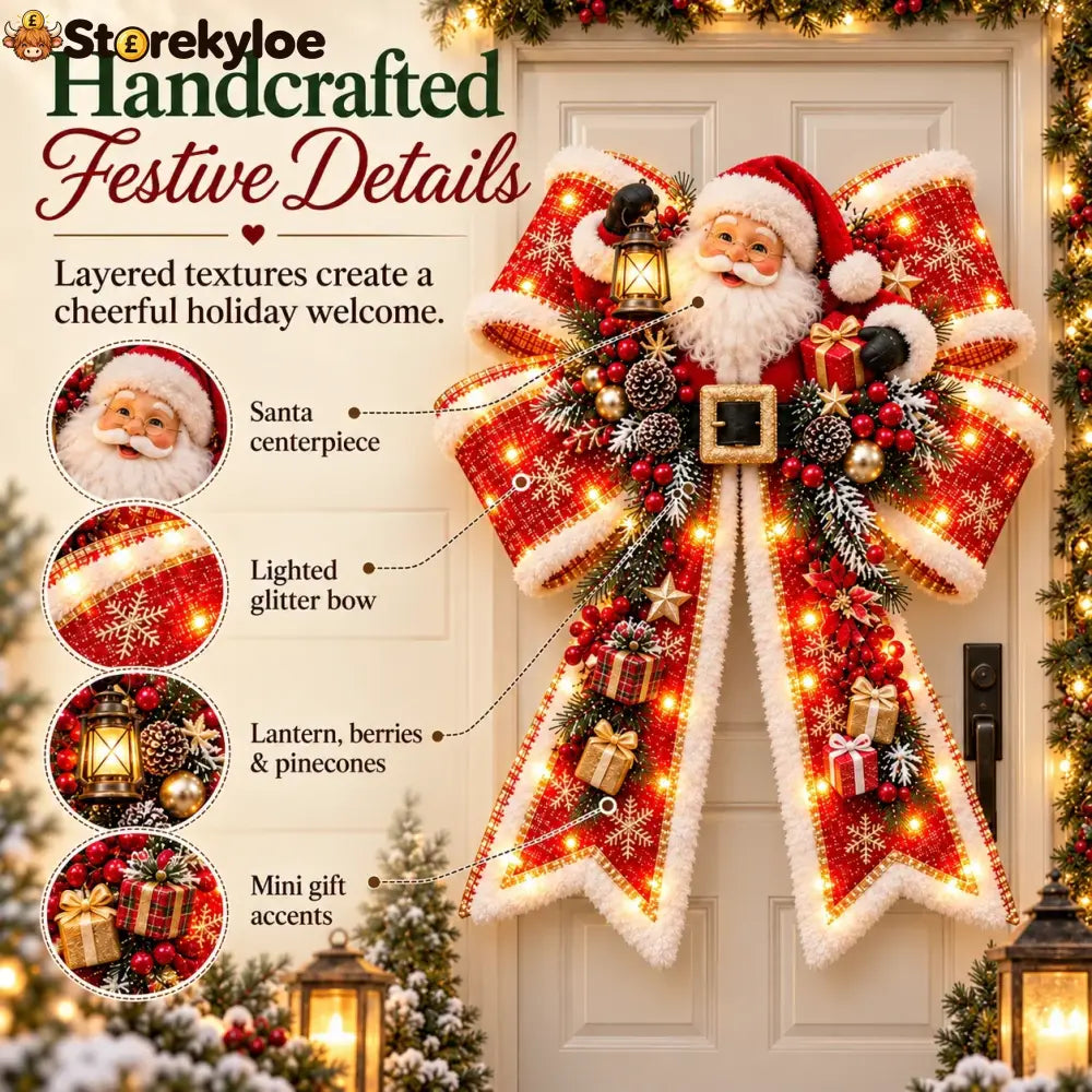 😍🎀🎄 Christmas Magic Bow Door Hangers – Oversized Light-Up Holiday Bows in 6 Festive Styles