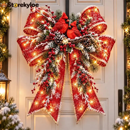 😍🎀🎄 Christmas Magic Bow Door Hangers – Oversized Light-Up Holiday Bows in 6 Festive Styles - 🐦 Cardinal