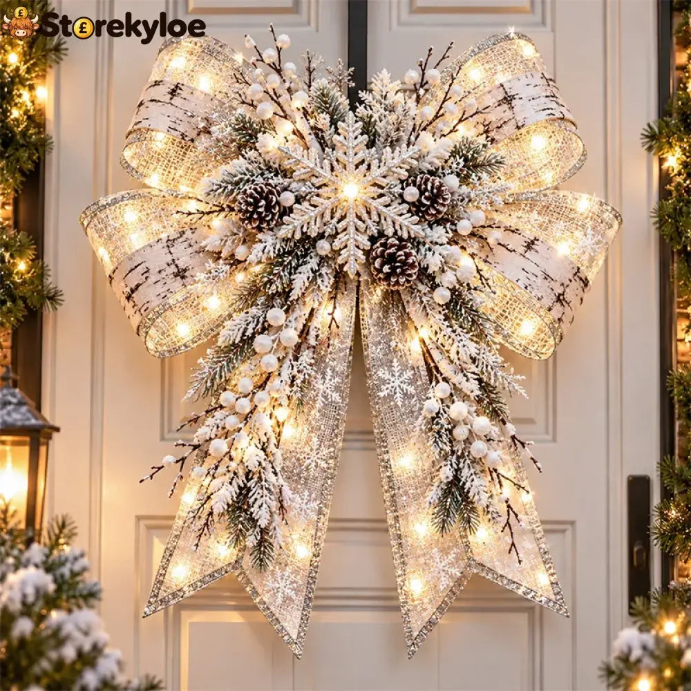 🎁Christmas Magic Bow Door Hangers – Oversized Light-Up Holiday Bows in 6 Festive Styles - ❄️ Frosted Birch
