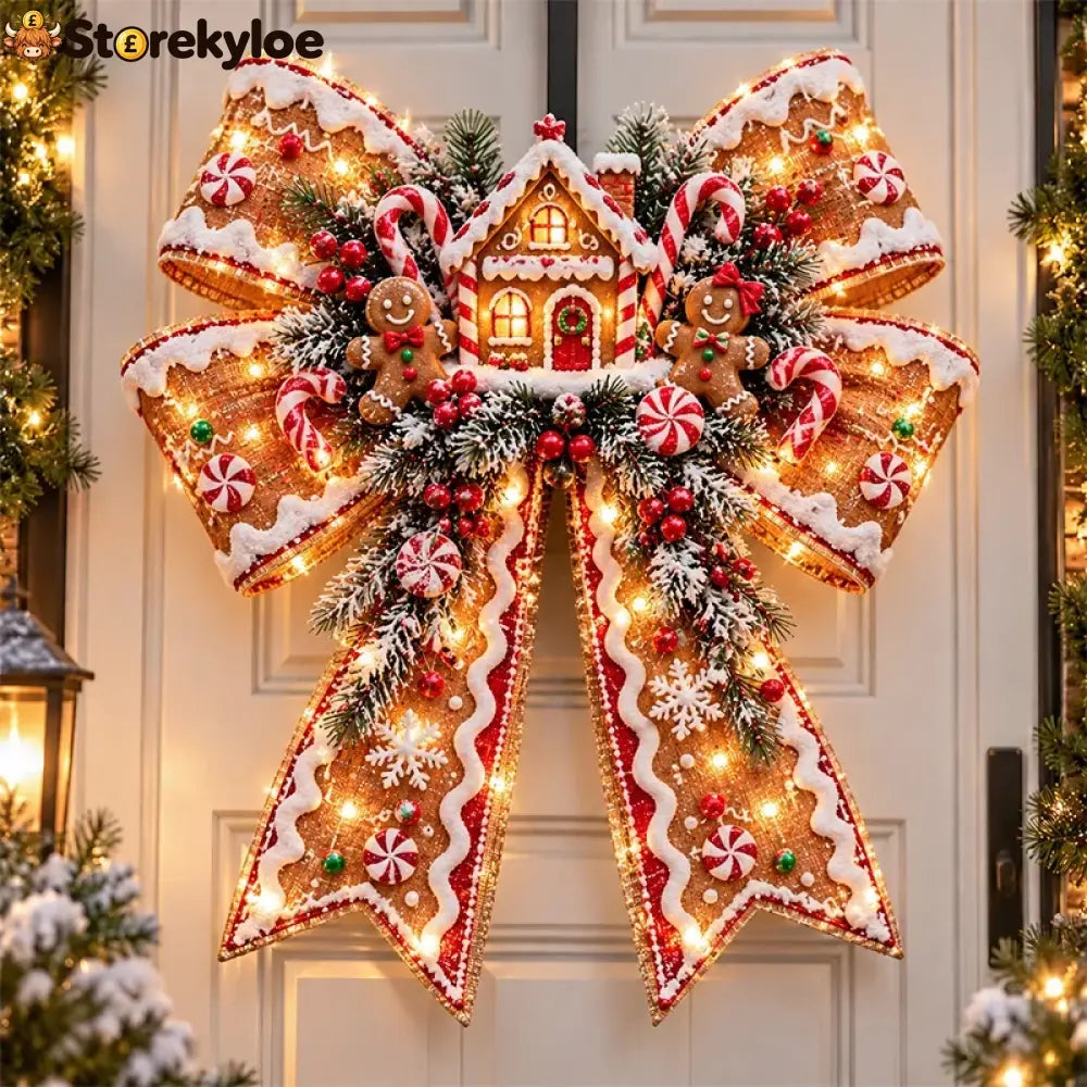 😍🎀🎄 Christmas Magic Bow Door Hangers – Oversized Light-Up Holiday Bows in 6 Festive Styles - 🍪 Gingerbread