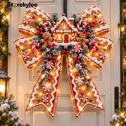 😍🎀🎄 Christmas Magic Bow Door Hangers – Oversized Light-Up Holiday Bows in 6 Festive Styles - 🍪 Gingerbread