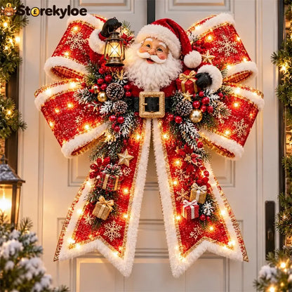 🎁Christmas Magic Bow Door Hangers – Oversized Light-Up Holiday Bows in 6 Festive Styles - 🎅 Santa Claus
