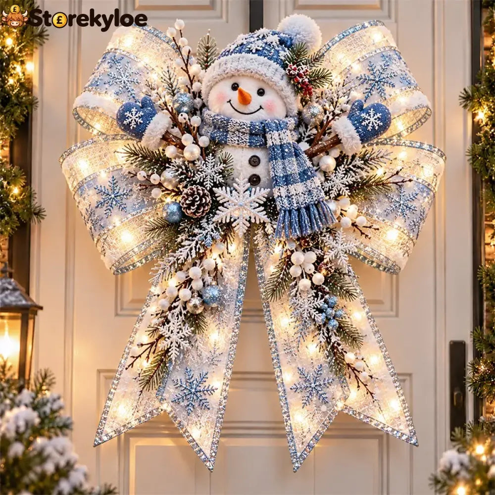 🎀🎄 Christmas Magic Bow Door Hangers – Oversized Light-Up Holiday Bows in 6 Festive Styles - ⛄ Snowman