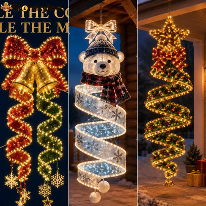 🎄Christmas Magic Spiral Hanging LED Light Collection - Polar bear + Star + Bow tie（3 Style）