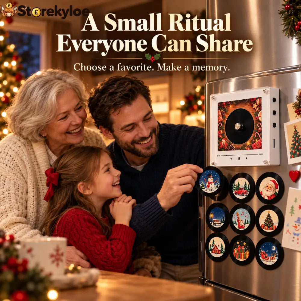 🎄🎵 Christmas Magnetic Music Player with 9 Mini Records – Retro Holiday Decor & Gift Set 🎁