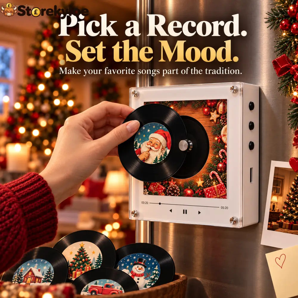 🎄🎵 Christmas Magnetic Music Player with 9 Mini Records – Retro Holiday Decor & Gift Set 🎁